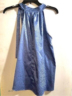 Blue Satin Like Leopard Animal Print Halter Top